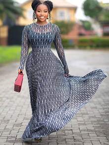 Versatile Women's Waist Bag Hip Street Round Neck Long Sleeve Micro Transparent Dress - 黑色 - 查看 1