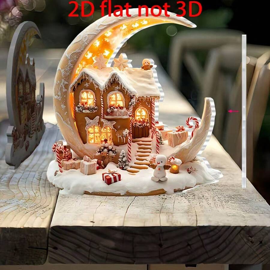 ديكور كوخ عيد الميلاد بطراز بوهيمي من الاكريليك - بمقاس 15.01 سم * 14.0 سم مع أضواء احتفالية، مثالي للمنزل والمكتب والغرفة والمقهى - هدية مثالية لجميع المناسبات