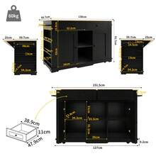 Kitchen Island, Kitchen Cart Equipped With Power Strip, Kitchen Cabinet, Serving Cart With Worktop, Buffet Cabinet, Dining Cart With Wood Grain, Buffet Cabinet, Black - 1 - View 2