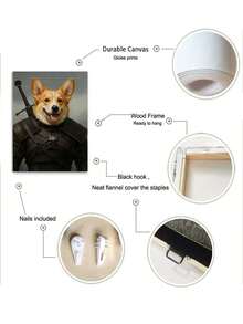 1pc Framed Art Deco Style Animal Portrait Canvas Print, Customized Portrait Decorative Paintings In A Stylish Motorcycle Style For Pets, Photos Of Creative Cat Or Dog Wall Decorations In A Coffee Shop, Restaurant Or Living Room, Indoor Portrait Orientation Canvas Artwork, Gift For Pet Lovers