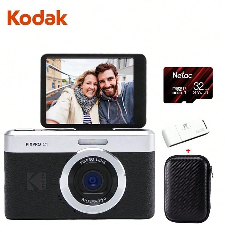 Kodak C1 Camera, 2.8-Inch Flip Screen, 13MP, 26mm Wide Angle, 1080P HD, Ultra-Thin Portable Selfie Digital Camera, Black Set - Black Suit - View 1