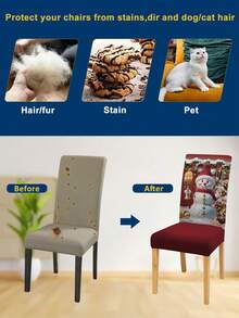 4/6 غطاء كرسي مطبوع بطبعات عيد الميلاد، مع عناصر عيد الميلاد مثل بابا نويل والثلجي والرنة، ديكور منزلي لفندق وحفلة ومطعم، إكسسوار أساسي لديكور عيد الميلاد، هدية عيد الميلاد المثالية