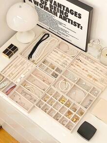 5 Pcs Beige Jewelry Trays, Empty Jewelry Trays, Ring And Necklace Storage Trays, Rectangular Jewelry Storage Containers, Jewelry Display Trays, Drawer Divider Storage Trays, Small Item Storage Organizers, Stackable Jewelry Storage Trays