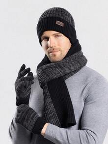 3 件/2 件男士针织帽、围巾和手套套装，针织套装，适合户外冬季保暖护耳针织帽