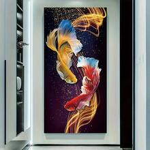 1 Pc Canvas Painting,Abstract Mallow Canvas Painting Wall Art Fish Poster And Print Living Room Decoration Cuadros Carp Picture , Wooden Framed Art,High Quality ,Thickness 2. 25cm/1inch Wall Art Prints Poster Direct Hanging Decor For Home Gifts,Living Room, Bathroom, Bedroom, Kitchen,Bar,Office - 黑色 - 查看 2