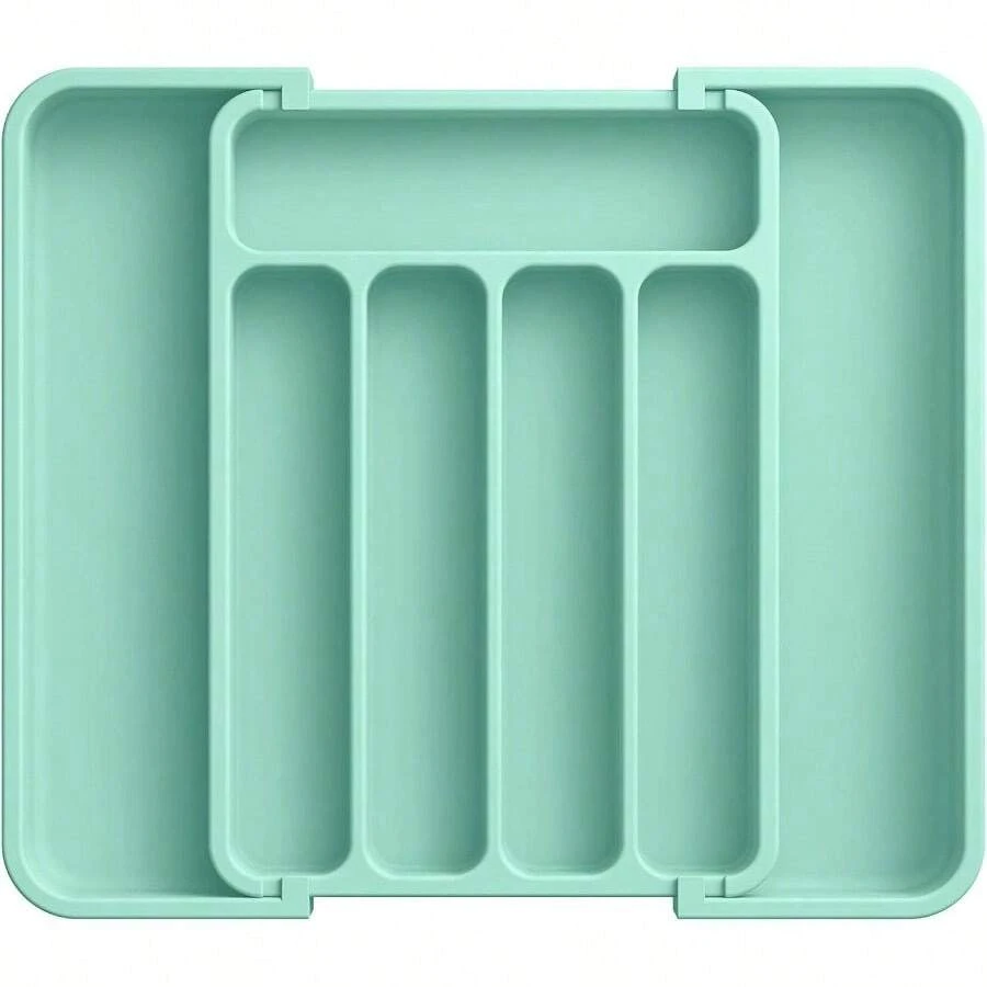 Organizador de cubiertos - Organizador de cajón de cocina expandible, organizador de utensilios ajustable, bandeja para cubiertos, tenedores, cuchillos, organizadores de cocina multiusos y solución de almacenamiento, negro, grande - Medio + Verde - Ver 1
