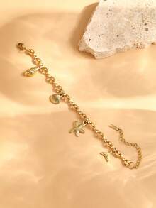 1pc Stainless Steel Unique Design Versatile Starfish & Seashell Pendant Bracelet For Women, Exaggerated Beach Vacation Style, New Ocean Bracelet, Non-Fading Accessory