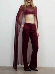 Sheer Long Poncho For Women Shrug Shawls And Wraps For Evening Dresses Lightweight High Low Chiffon Capes Pullover Tops Soft Wedding Cover Up - Burgundy - View 5