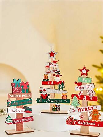 1 pieza Decoración de Navidad Árbol de Navidad de escritorio mini, Decoración de madera de hombre de jengibre para el árbol de Navidad, regalo de Navidad especial para amigos