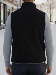 男士保暖内衬拉链背心，无袖户外休闲冬季背心，带拉链口袋，适合徒步、露营、街头穿搭叠穿，黑色 - 黑色 - 查看 2