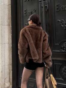 Palton de iarnă pufos cu guler din blană artificială pentru femei, retro, deschis în față, îmbrăcăminte exterioară la modă