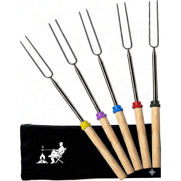 Smores Sticks For Fire Pit Long - Marshmallow Roasting Sticks Smores Kit - Smore Skewers Hot Dog Fork Campfire Cooking Equipment, Camping Essentials S'mores Gear Outdoor Accessories 32" 5 Pack