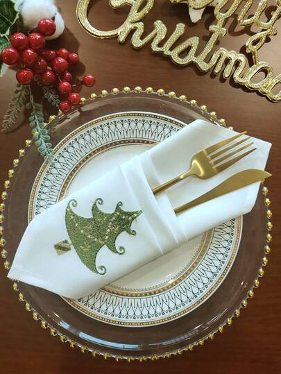 1pc 100% Polyester Embroidered Elegant Napkin, Suitable For Cafe, Restaurant, Evening Party, Date, Wedding And Other Occasions, Square Decor Napkin