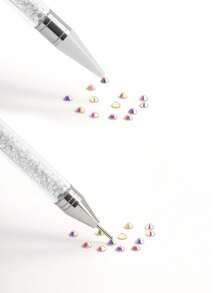 1pc White Dual-Ended Nail Art Tool With Removable Silicone Head, For Dots And Rhinestones - White - View 4