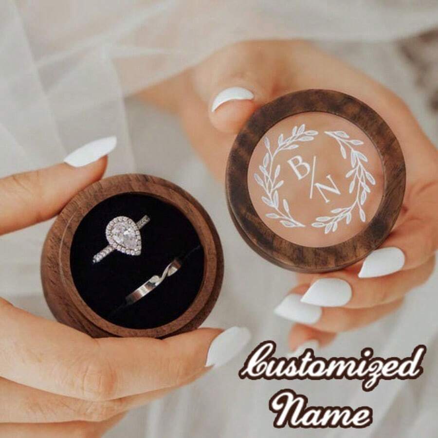 Personalized Wooden Wedding Ring Box With Transparent Acrylic Cover, Customizable Engraved Proposal Ring Box, Gift For Bride, Wedding Ring Holder - Multicolor - View 1