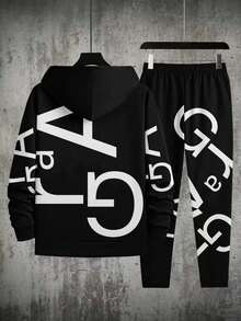 Men's Spring/Autumn Casual Versatile Kangaroo Pocket Drawstring Hooded Sweatshirt And Sweatpants Set - Multicolor - View 6