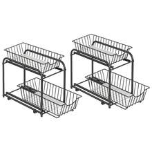 Juego de  1/2 Organizador de Cocina, Estantería de 2 Niveles Extraíbles para Armario, Organizador Apilable bajo el Fregadero con Cajones, para Cocina, Baño, Negro Clásico - Negro - Ver 9
