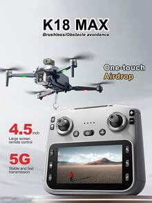 CASRRA 全新K18MAX银灰色遥控无人机，带摄像头，支持WiFi和2.4GHz双频 | 4.5英寸5G实时显示屏遥控器 | 双摄像头（拍照/录像）光流悬停 | 智能避障 | 无刷电机，一键降落 - 新手友好，室内/室外/派对娱乐及竞速多旋翼飞行器。包含：收纳包、存储卡+读卡器、备用螺旋桨。理想的生日、圣诞节、万圣节礼物，数码相机。