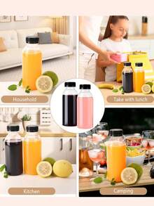 1/3/6个装可重复使用塑料果汁瓶带盖 - 塑料奶昔瓶 - 带盖空饮料容器，适用于冷/热饮、果汁、饮料、水、牛奶、奶昔和其他饮品，含姜（150毫升/200毫升/250毫升/350毫升/500毫升） - 彩色 - 查看 6