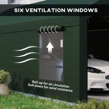 Outsunny Carport, 12 X 20ft Portable Garage With 2 Roll-Up Doors And 4 Windows, Heavy Duty Outdoor Car Shelter With Removable Sidewalls For Car, Truck, Garden Tools, Dark Green - Màu xanh lá cây đậm - Xem 7