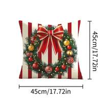 1 pieza Funda decorativa cuadrada para cojín con estampado navideño de rayas rojas y blancas, lazo a rayas rojas y blancas vintage, flores, guirnaldas florales y otros patrones, funda de cojín suave para decoraciones navideñas en la fiesta, el hogar, la sala, el sofá y la silla