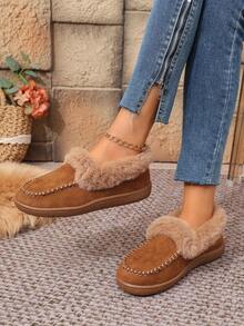 Preppy College Style Plush Lining Casual Sneakers, Soft Sole, Thick & Lined, Warm & Insulated, Suitable For Women - Brown - View 5