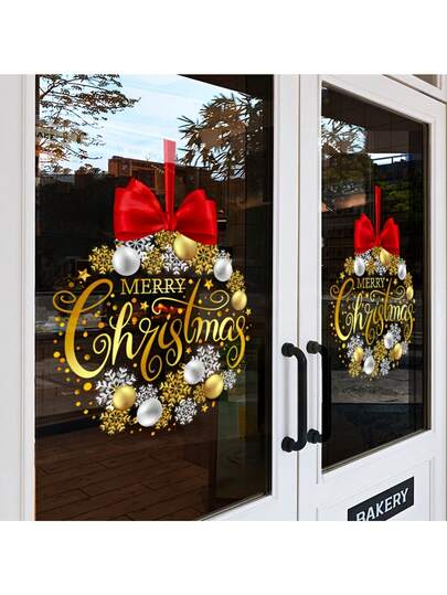 1PC 45cm X 60cm Christmas Decorative Stickers, Including Bows, Snowflakes And "Merry Christmas" Elements - Suitable For Home, School, Restaurant, Cafe Facade Decoration, Christmas Wall Stickers, Shop Window Stickers, Festive Home Decoration, Seasonal Wall Art, Decorative Stickers, Vinyl Material, Event Planners, Home Decoration Room Decor Wall Decor Home Decor Christmas Decorations Christmas Decorations Home
