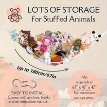 Bohemian Hammock Toy Storage Net, Corner Hanging Net Holder With Hooks, Plush Toys Storage Mesh Hammock, Home Decorations, Bedroom Decorations - Trắng (Cơ bản) - Xem 8