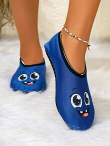 RALSWNAY Pantuflas de mujer para otoño/invierno para todas las estaciones, diseño de deslizamiento con estampado lindo y alta elasticidad, adecuadas para uso en interiores, con suelas suaves y transpirables, excelentes para usar en la playa al aire en zapatos de yoga de interior, lavables a máquina, pantuflas esponjosas - Azul - Ver 5