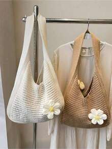 Women's Hollow-Out Floral Straw Bag, Suitable For Teenagers, Women, And College Students. It Is The Perfect Choice For University, Outdoor, Travel, Excursion, And Vacation. It Is A Fashionable Summer Vacation Bag, A Must-Have For Women's Summer Straw Beach Bag, And A Perfect Match With Women's Beach Accessories. It Is The Most Popular Beach Bag, A Fashionable Summer Vacation Bag, A Must-Have For Women's Beach, The Latest Vacation Bag, And A Must-Have For Vacation. - 白色 - 查看 10