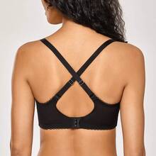 Women's Sexy Lace Push Up Plus Size Bra Sheer Balconette Underwire Unlined - 黑色睫毛蕾絲 - 查看 7