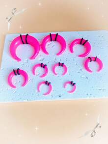 9pcs Boho Vintage Acrylic U-Shaped Horn Ear Plugs And Nose Rings Set - Colorful Geometric Design For Parties And Daily Wear, Cute Jewelr