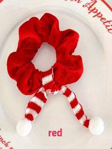 2pcs Christmas Hair Scrunchies With Fluffy Bow - Holiday Fabric Scrunchies, Suitable For Holiday Celebrations, Cute & Sweet Style, Red And Green,Gifts,Travel,Gifts For Women,Hair Stuff,Stocking Stuffers