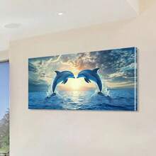 Dolphin Canvas Wall Art - No Framed Sea Life Print, Modern Art Decor Style Animal Theme Wall For Indoor Decor, Dolphin Jump Poster For Living Room, Bedroom, Dining, Artistic Ocean Picture - Multicolor - View 5