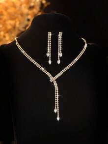5pcs Luxury Rhinestone Embellished Necklace, Earrings, Bracelet And Ring Set For Women's Daily Commute, Wedding, Party And Holiday Gifts - 精美項鍊套裝 - 查看 8