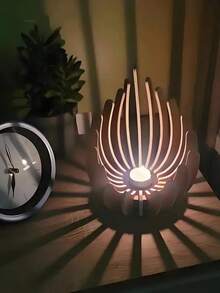 1 peça de suporte de vela de lótus feito à mão (velas não incluídas), lótus de madeira Deepam Kundulu, peça de arte artesanal para decoração de ambiente, suporte de vela para decoração de casa, suporte de vela em formato de lótus, decoração de cera elegante adequada para casamento, casa, Natal, Dia das Mães - não requer pilhas, decoração minimalista moderna, artesanato, adequado para todas as estações - Multicolorido - Ver 2