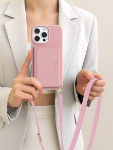 Cardholder Phone Cases For 17 Pro Max,M Wallet Phone Cover For 17 Pro Max, Cardholder Phone Case For 16 Pro Max With Crossbody Phone Lanyard, For Ip13/ 16E/16Pro, Ip11 Mobile Phone With Adjustable Cell Phone Accessories, Android Phone Case For Galaxy A17/S25FE/S25 Ultra, Hybrid Android Phone Case For Redmi 15C. - Pink - View 2