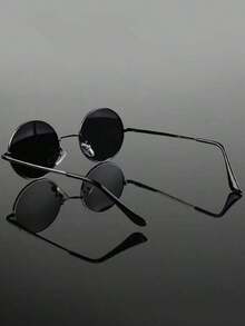 1 Piece Vintage Unisex Round Eyewear - Slim Decorative Frame, Alloy Material, Exquisite Craft, Lightweight Durable, Budget-Friendly Sleek Accessory For Summer Beach/Vacation/Outdoor/Travel/Driving/Fishing/Halloween, Men/Women/Teens & Fashion Enthusiasts - màu đen - Xem 3