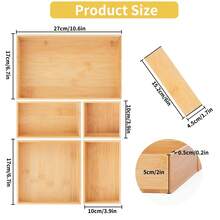 SURUIHK Bamboo Drawer Organizer With Adjustable Wooden Dividers, Stackable 7 Grid Storage Container Trays For Kitchen, Bathroom, Office Desk And Makeup Storage Organization - Brown - View 3
