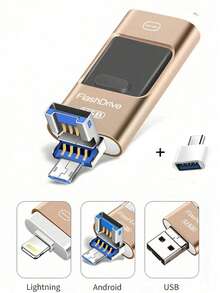 4 In 1 2.0 USB Flash Drive, 32GB,64GB,128GB,256GB, Compatible With Android Phones And Apple Phones,Equipped With TYPE-C Adapter,Storage Expansion For Laptop, Tablet, Smart TV, Car Music Storage Disk