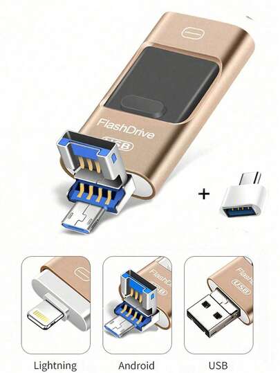 4 In 1 2.0 USB Flash Drive, 32GB,64GB,128GB,256GB, Compatible With Android Phones And Apple Phones,Equipped With TYPE-C Adapter,Storage Expansion For Laptop, Tablet, Smart TV, Car Music Storage Disk