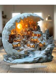 Bohemischer Mondhaus Acryl 2D flache Weihnachtsausstellungshalterung - geeignet für Heim- und Bürodekoration, ideales Weihnachtsgeschenk