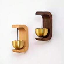 Brass Bell Letter C-Shaped Dopamine Wind Chime, Wooden Magnetic Suspension Doorbell, Housewarming Gift Ornament