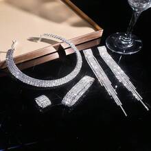 Fashionable Silver Tassel Jewelry 4-Piece Set, Exquisite And Elegant Design, Shiny Decoration, Durable Structure, Suitable For Daily Wear, Wedding, Banquet, Party, Birthday Party, Graduation Ceremony, Valentine's Day, Halloween, Christmas, Celebration Holiday Wear, Is An Ideal Gift For Women