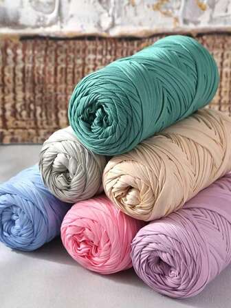 Premium T-Shirt Yarn - 200g/Pc High Elastic Cord Yarn, Soft & Stretchy Polyester Yarn For Vibrant Crochet Projects, Ideal For Home Decoration DIY Crafts Like DIY Weaving, Crochet Projects, Handmade Weaving Bags, Baskets, Blankets, Mats, Shoes, Slippers, Cushions, And Dolls, Multicolor Yarn | Polyester Yarn | Acrylic Yarn | Knitting Accessories