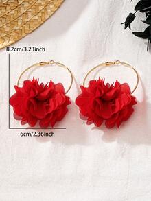 6pcs/Set Of Elegant Fabric Flower Earrings With European And American Style, Suitable For Women's Vacation And Daily Wear
