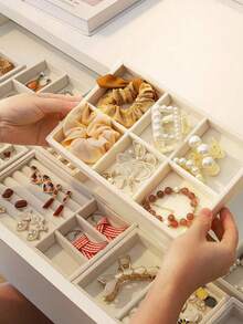 5 Pcs Beige Jewelry Trays, Empty Jewelry Trays, Ring And Necklace Storage Trays, Rectangular Jewelry Storage Containers, Jewelry Display Trays, Drawer Divider Storage Trays, Small Item Storage Organizers, Stackable Jewelry Storage Trays