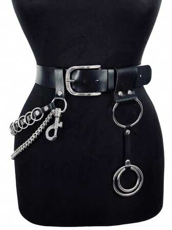 紧身胸衣 PU 皮革腰带，带链条，街头风格，哥特式珠宝，身体链配饰，适合派对约会