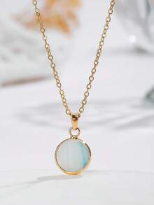 1pc/ Natural Round Multi-Color Pendant, Fashionable And Simple, Adjustable Size Necklace, A Gift For Friends At Festival Gatherings