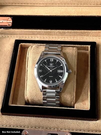 ROMITIME ساعة رجالية من الفولاذ المقاوم للصدأ SUS304 من علامة تجارية فاخرة جديدة، مطلية بالفضة، مقاومة للماء حتى 50 متر، تقويم، إطار أسود، عقارب روماني وسلم ماسي، مناسبة للاستخدام اليومي والعمل والدراسة، هدية مثالية للأب أو الصديق الذكر